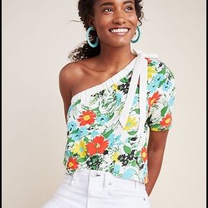 NWT Anthropologie Larsa Floral One-Shoulder Top